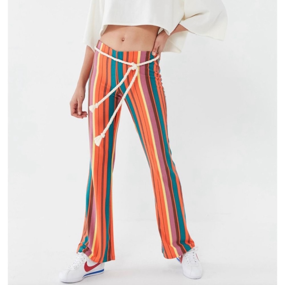 Urban Outfitters UO Bali Striped Low Rise Flare Pants Size XS Rainbow - Picture 1 of 11